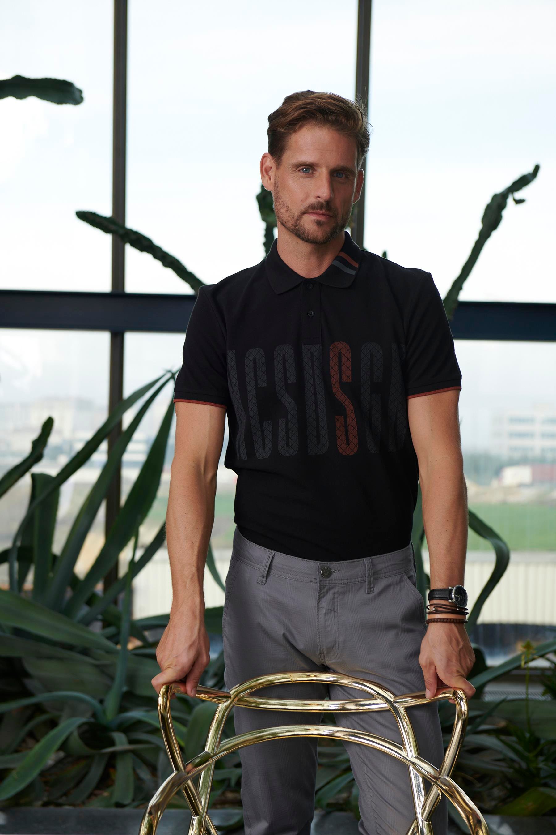 NCS JEANSErkek Polo Yaka Baskılı Tişört Siyah %100 Pamuk Slim Fit POLO T-SHİRT NCS JEANS 12791279