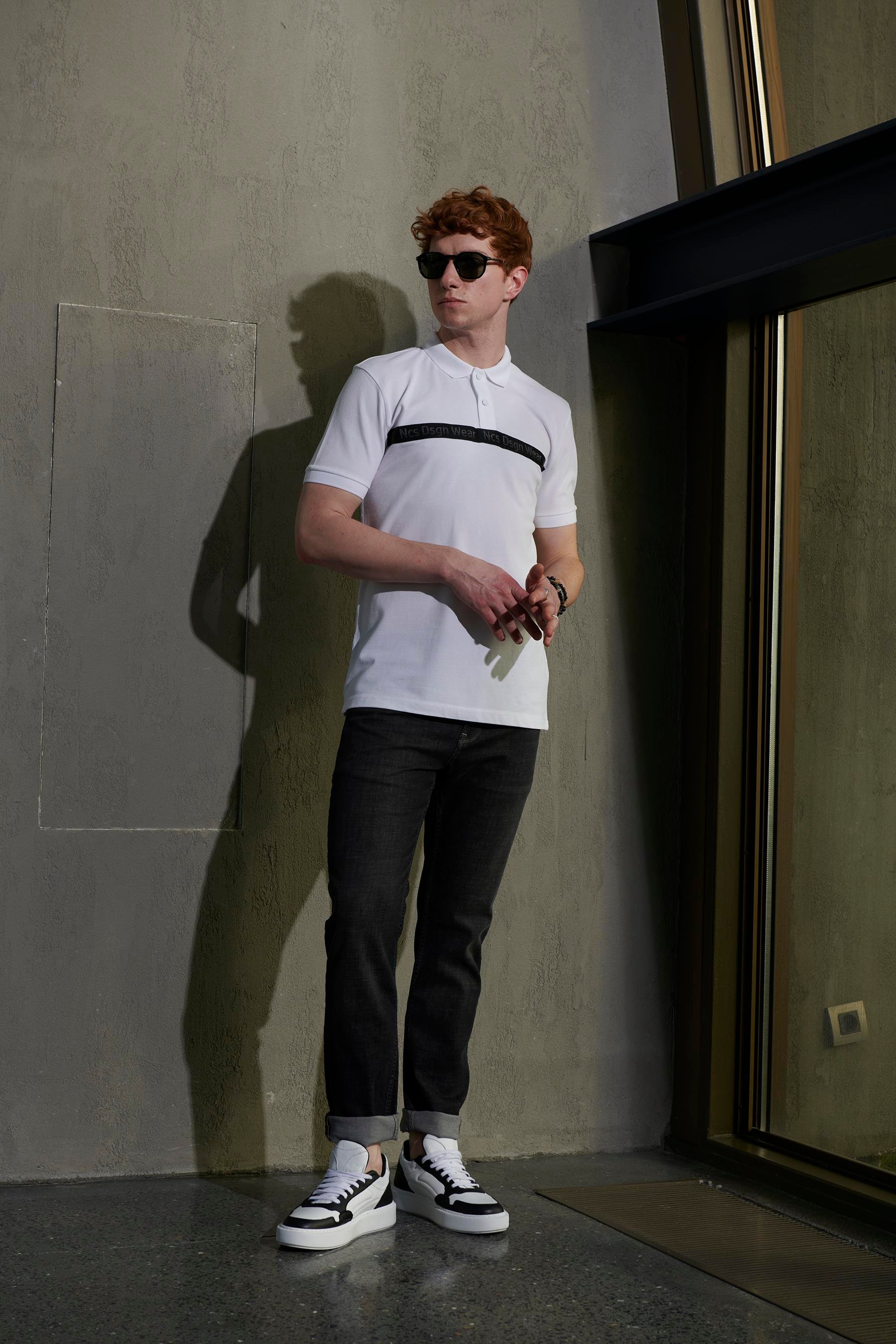 NCS JEANSErkek Siyah Şerit Detaylı Beyaz Polo Yaka Tişört-NCS JEANS 12861286