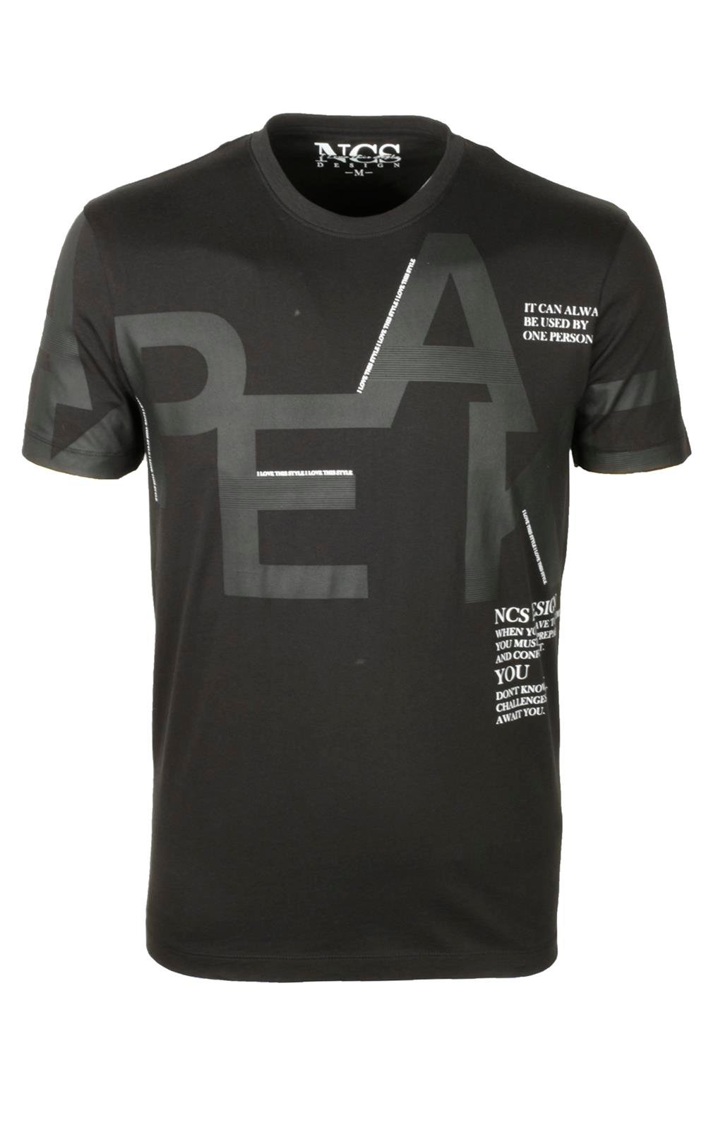 Ncs Siyah Bisiklet Yaka Baskılı Slim Fit Dar Kesim Tshirt 1227