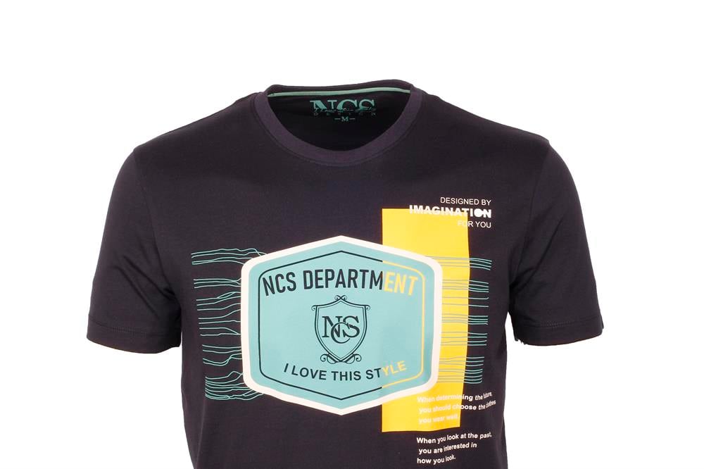 Ncs Siyah Bisiklet Yaka Slim Fit Dar Kesim Baskılı T-shirt 1216