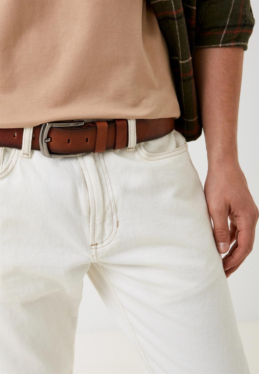 Taba Erkek Hakiki Deri Floater Desenli 4 Cm Kemer NCS JEANS 1