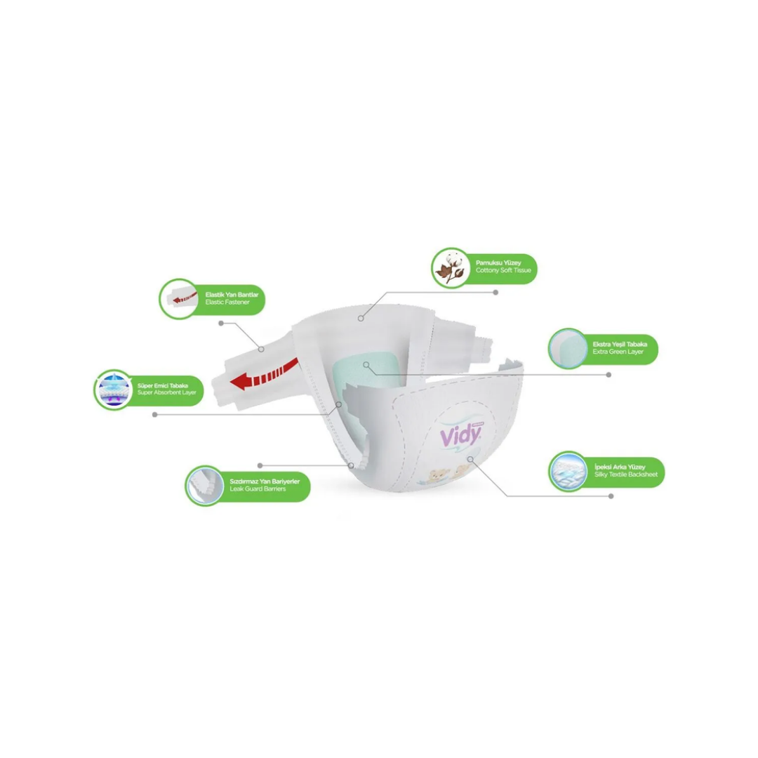 Vidy Bebek Bezi Midi 3-6 Kg 2 Beden 198 Adet