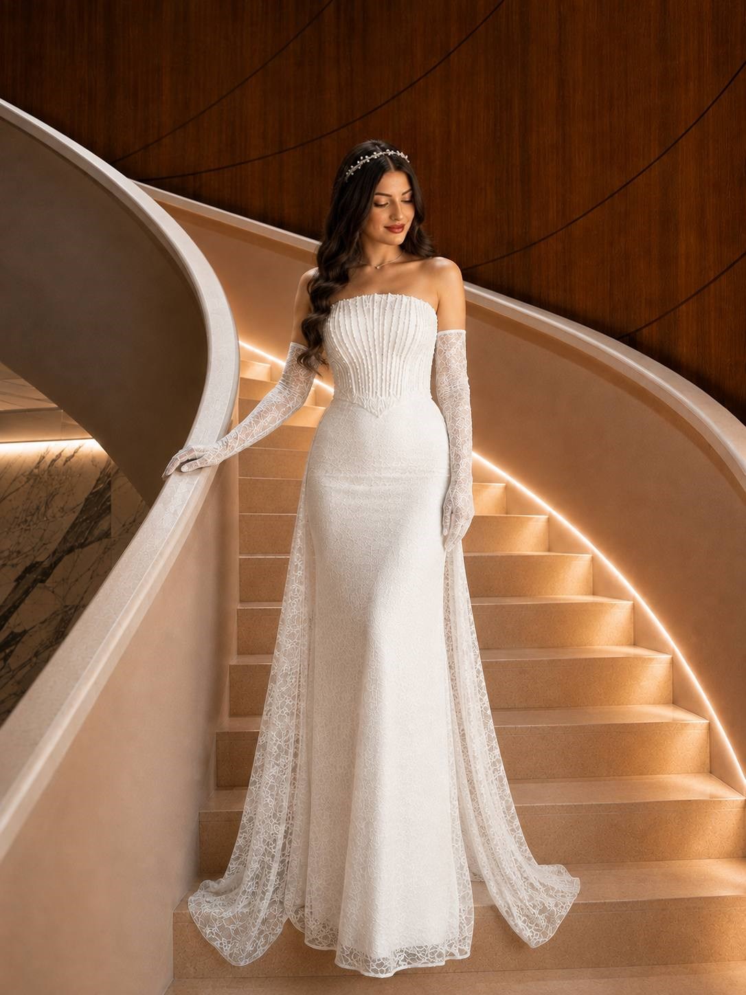 Beyaz dantel detaylı romantik abiye
