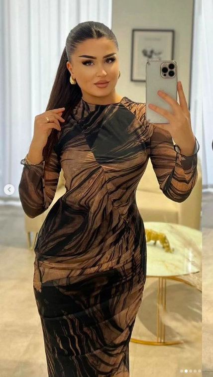 Kahve önü drapeli bisiklet yaka tül elbise