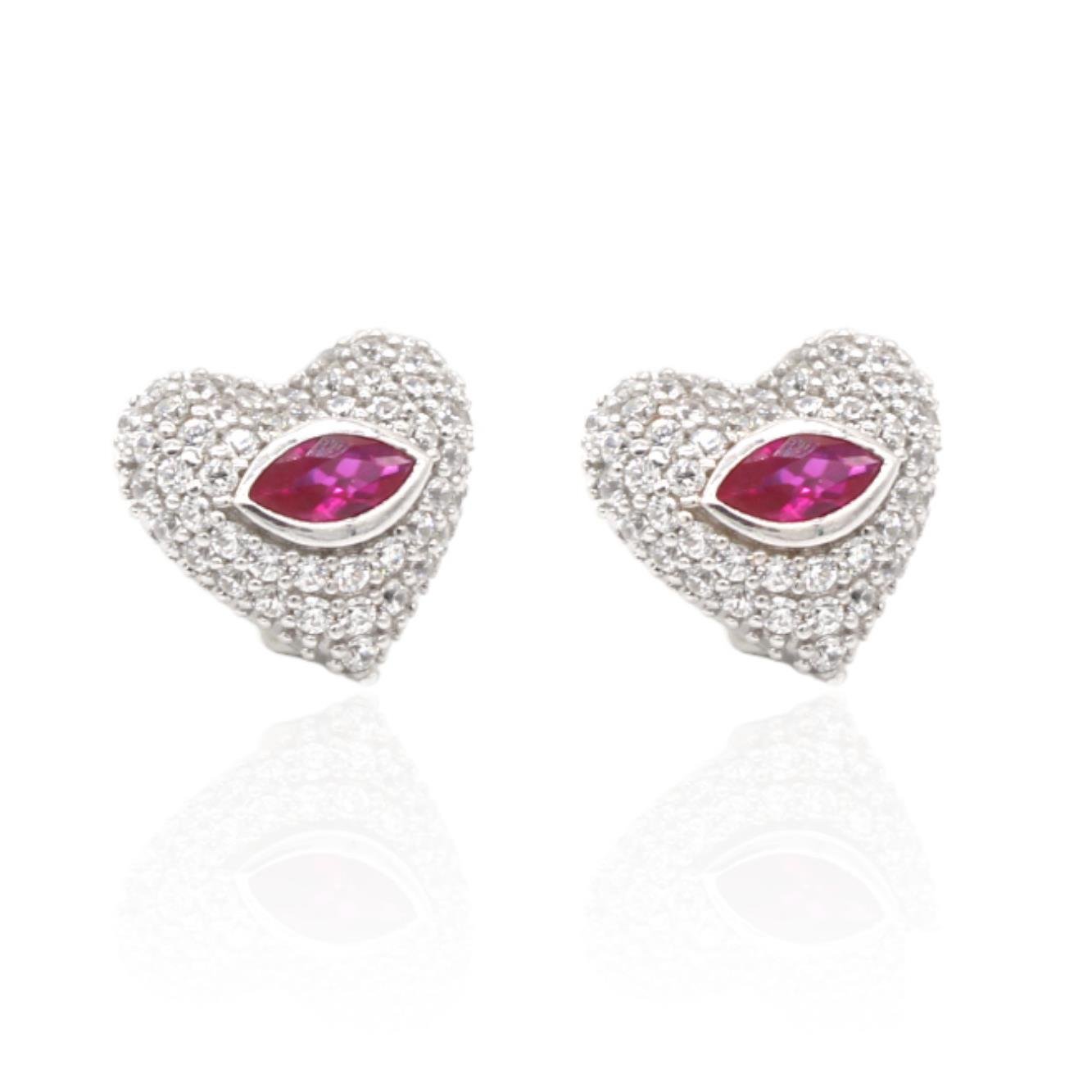 Fuşya Markiz Taşlı Kalp Küpe