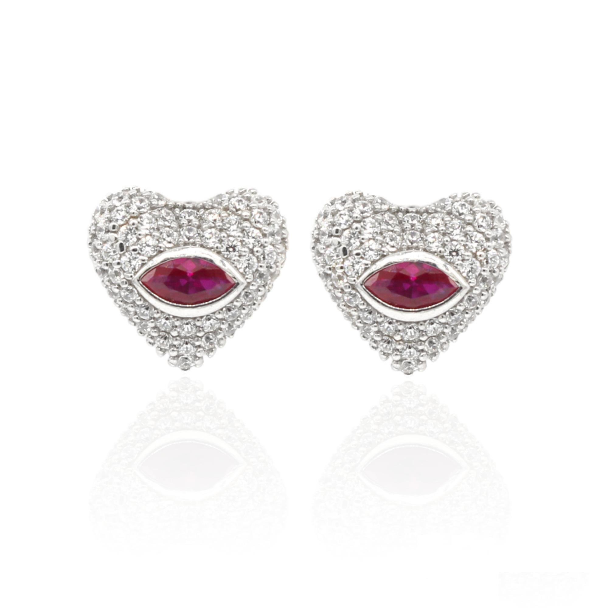 Fuşya Markiz Taşlı Kalp Küpe