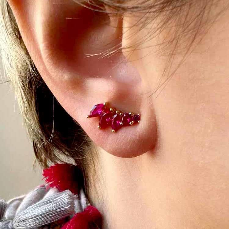 Fuşya Markiz Taşlı Mini Küpe