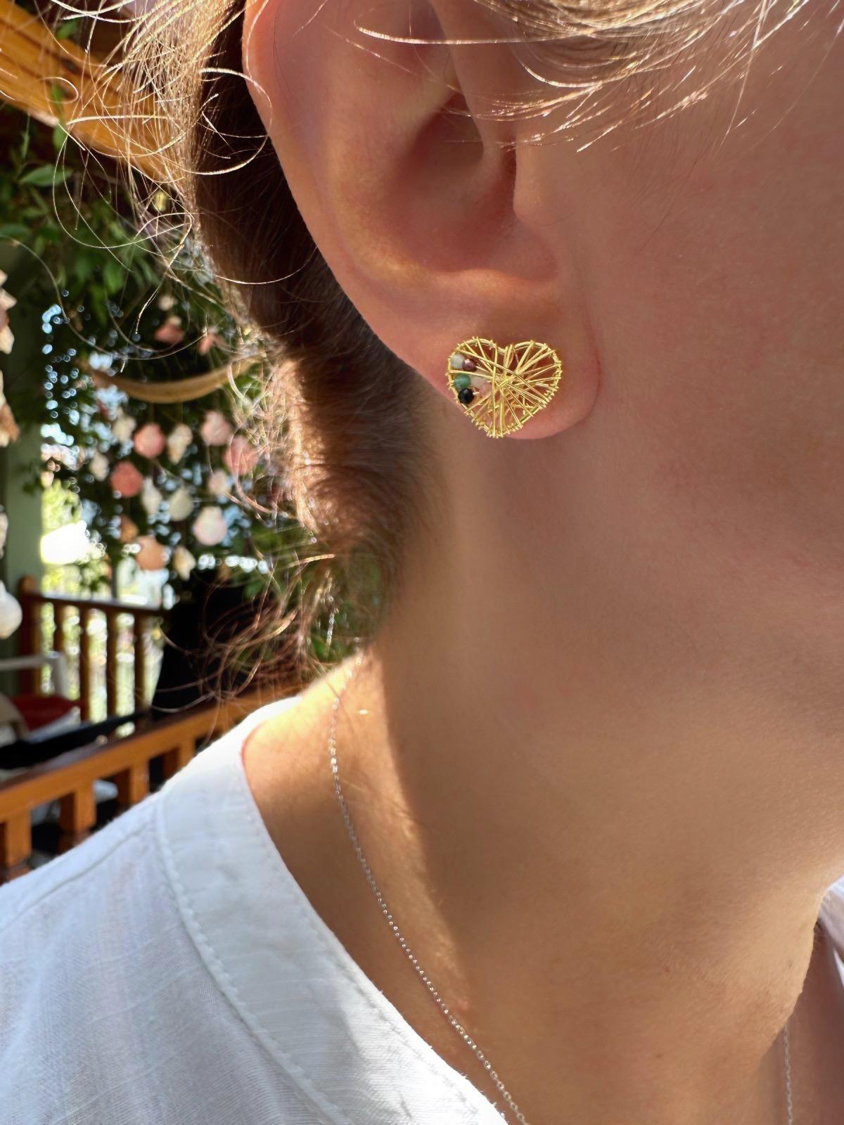 Kafesli Mini Kalp Küpe