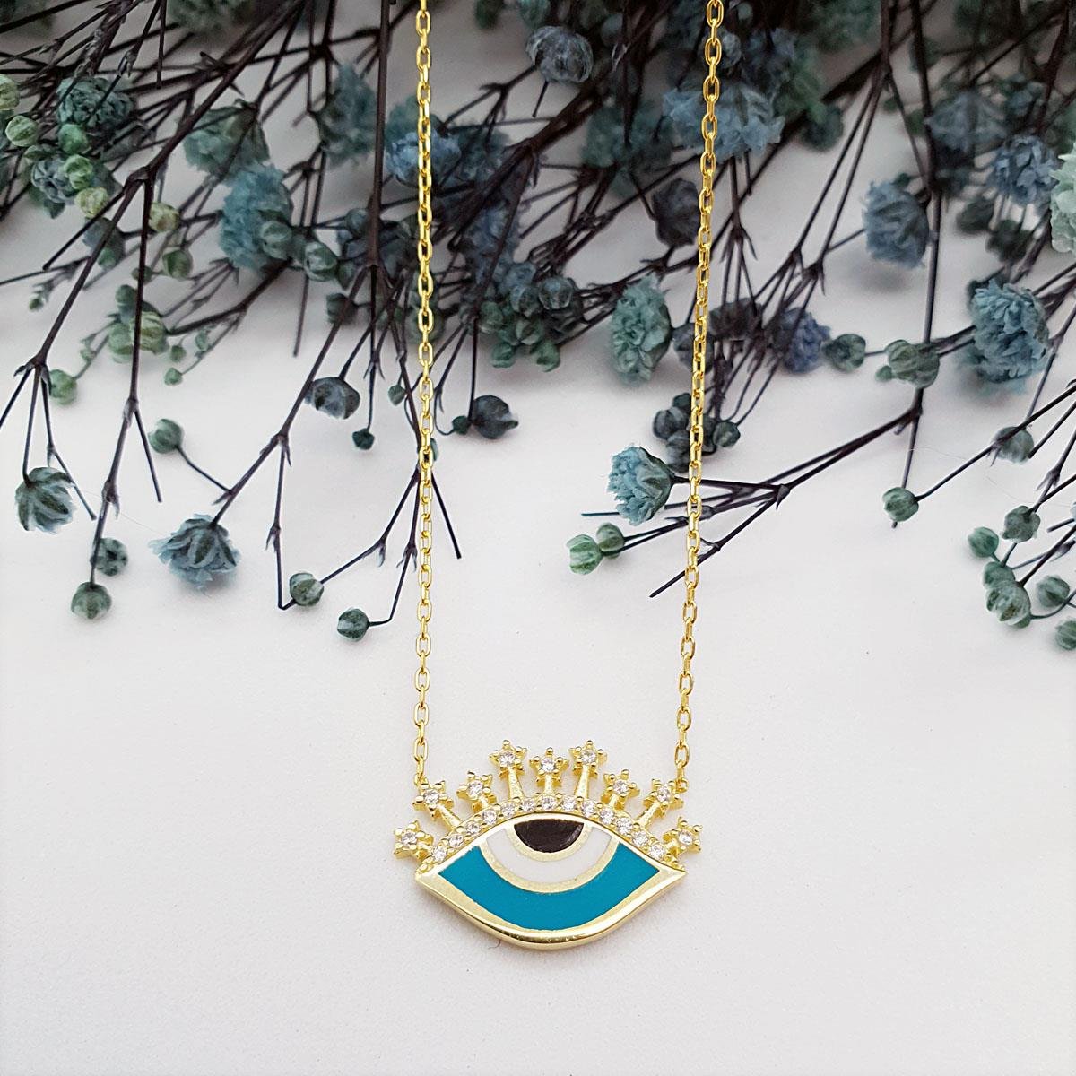 Kirpikli Turkuaz Göz Kolye