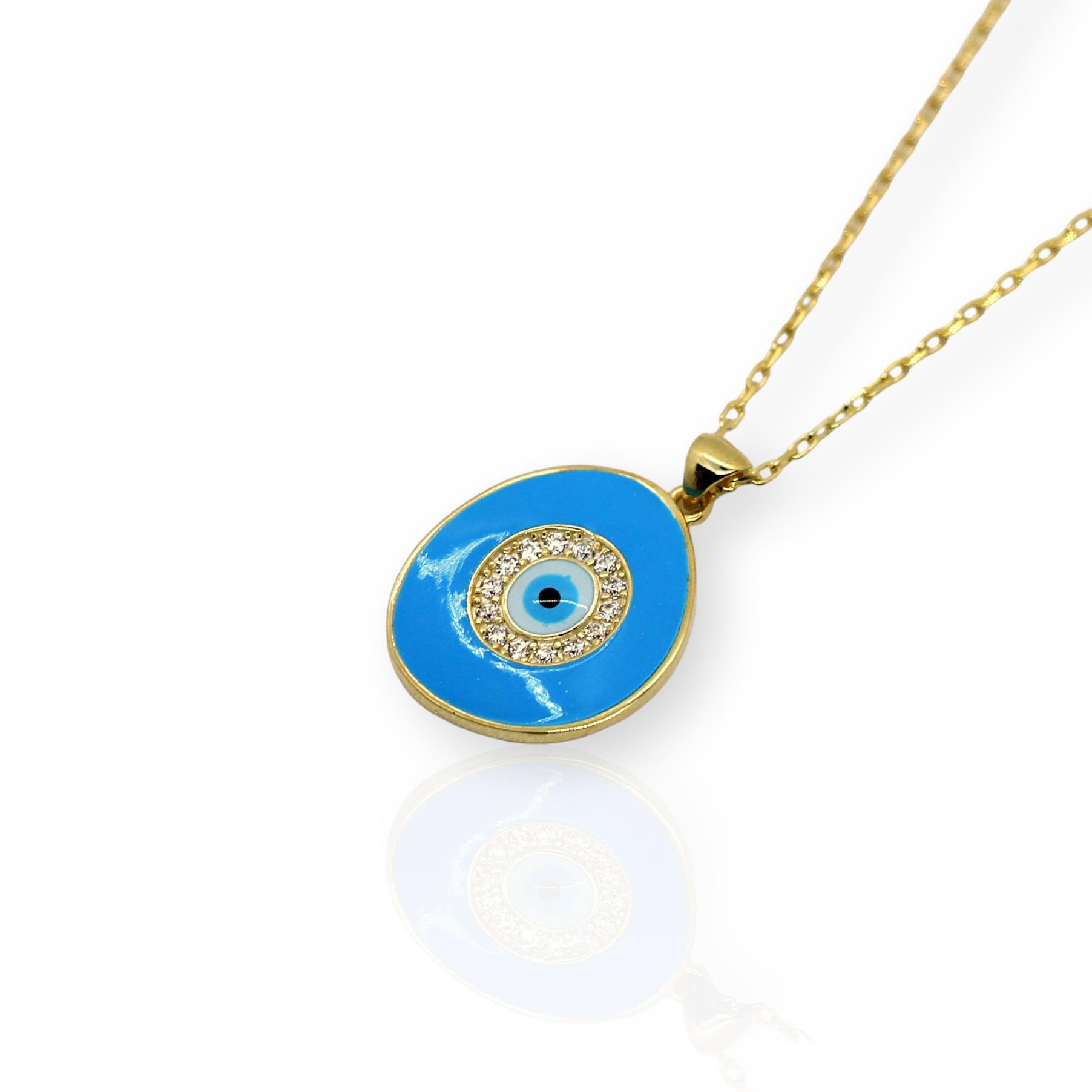 Mavi Mine İşlemeli Mini Göz Kolye