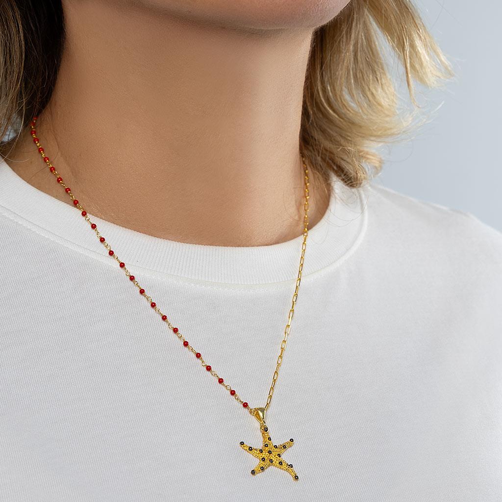 Mercan Taşlı Deniz Yıldızı Kolye