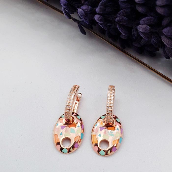 Mine İşlemeli Düğme Küpe