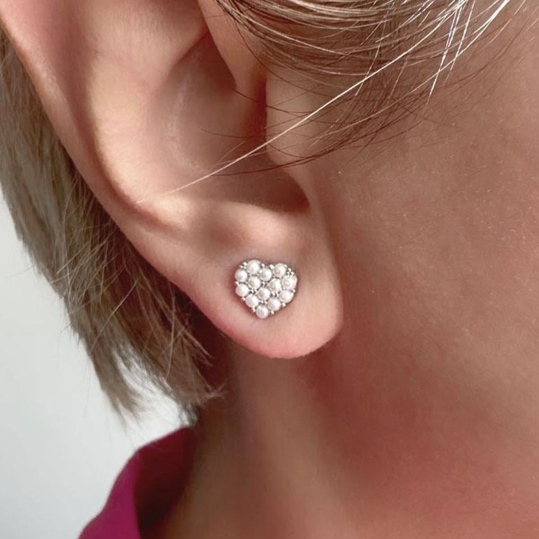 Mini İncili Kalp Küpe