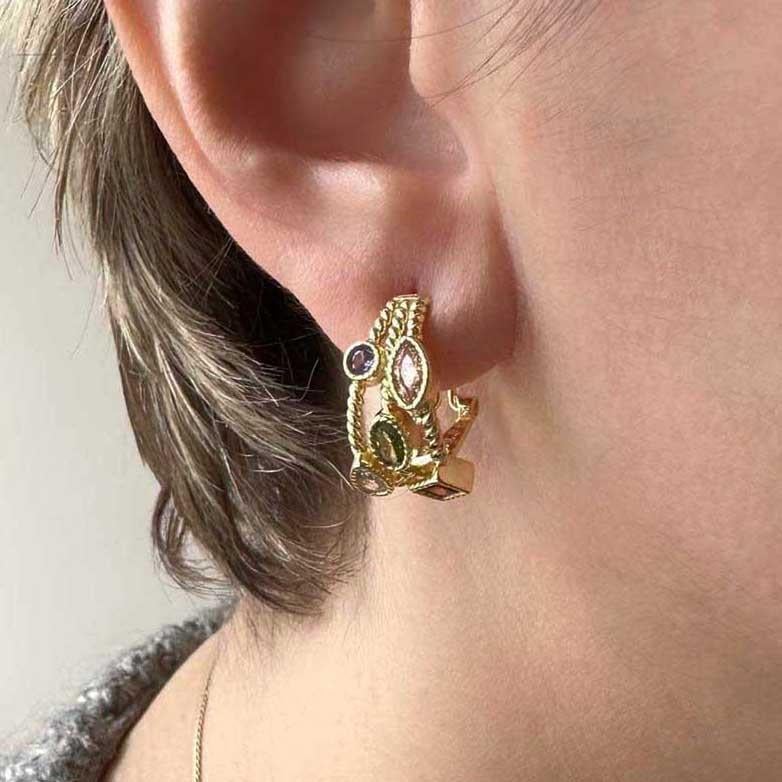 Mix Stone Halka Küpe