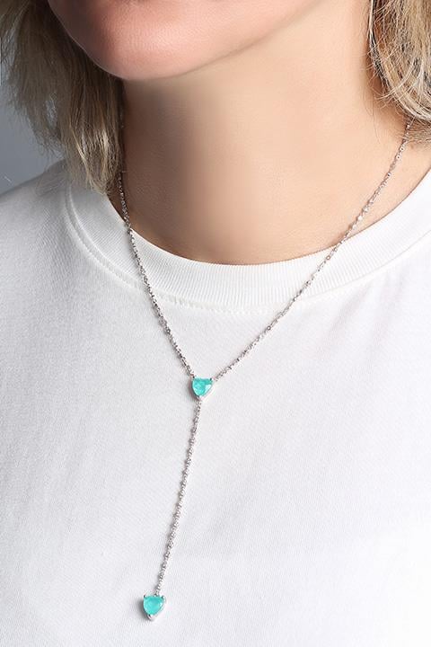Paraiba Taşı Kalpli Y Kolye