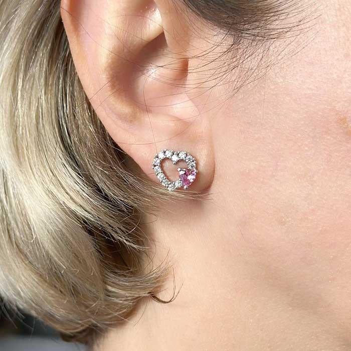 Pembe Kalp Taşlı Küpe