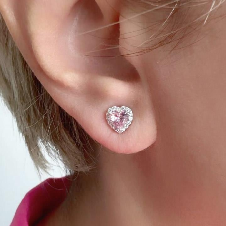 Pembe Taşlı Mini Kalp Küpe