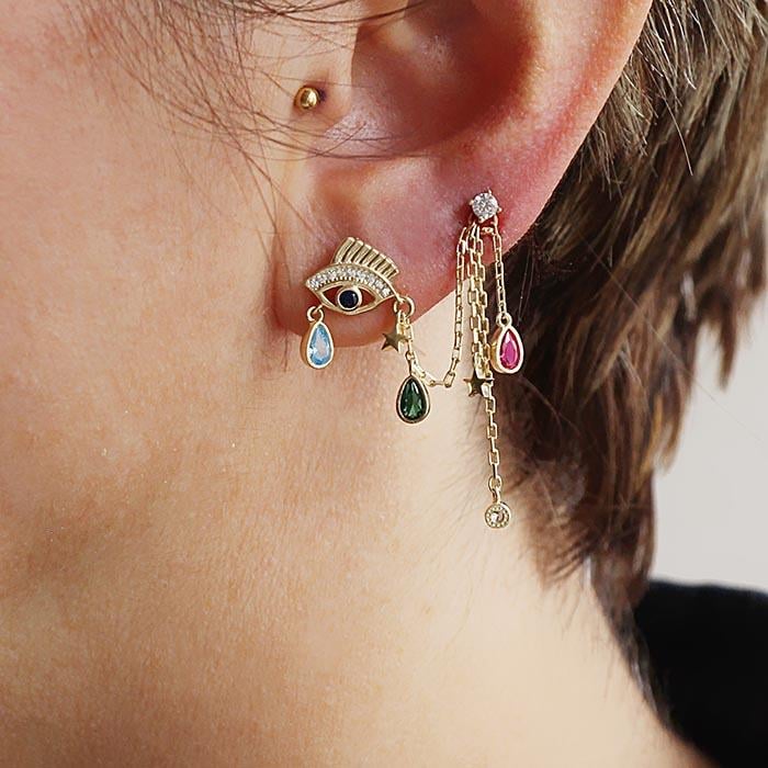 Renki Taşlı Göz Küpe