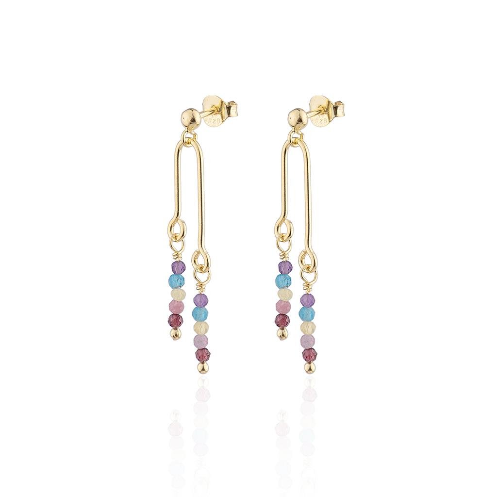 Renkli Turmalin Taşlı Çengel Küpe