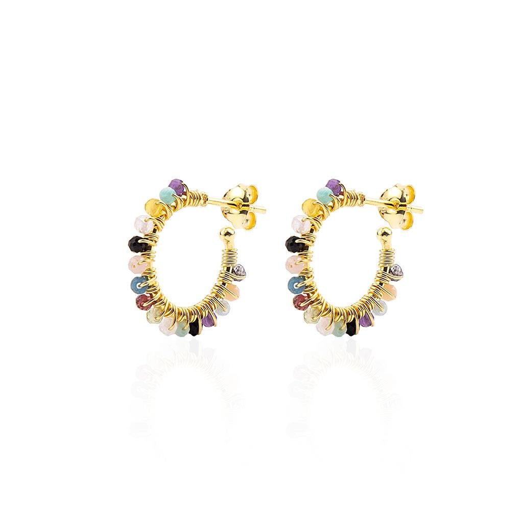 Renkli Turmalin Taşlı Halka Küpe