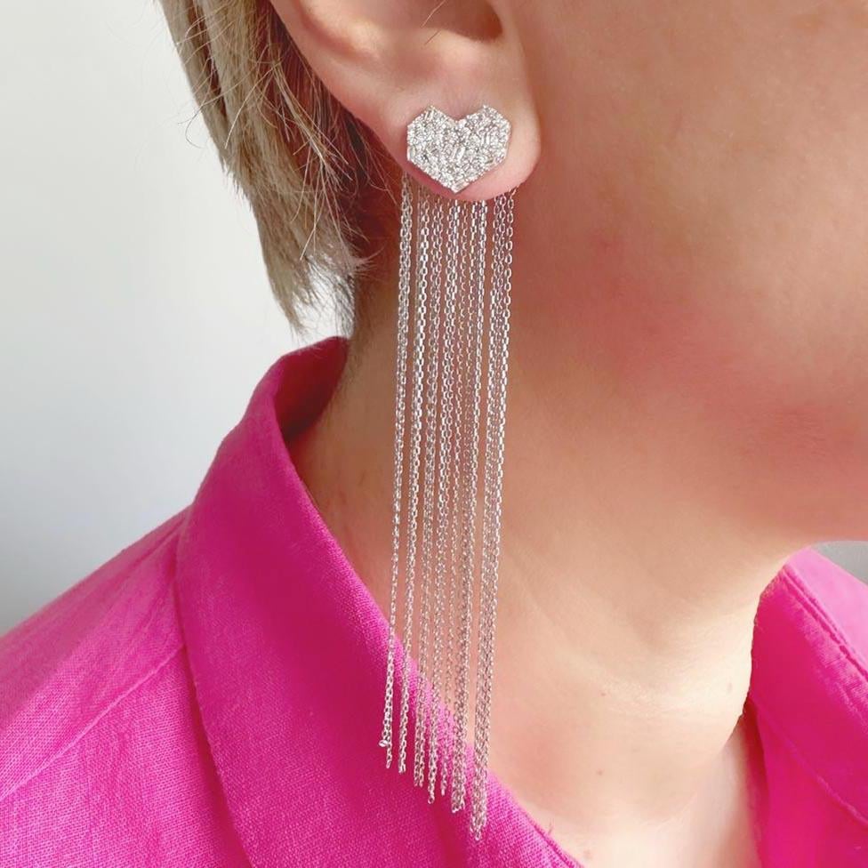 Saçaklı Kalp Küpe(Tekli)