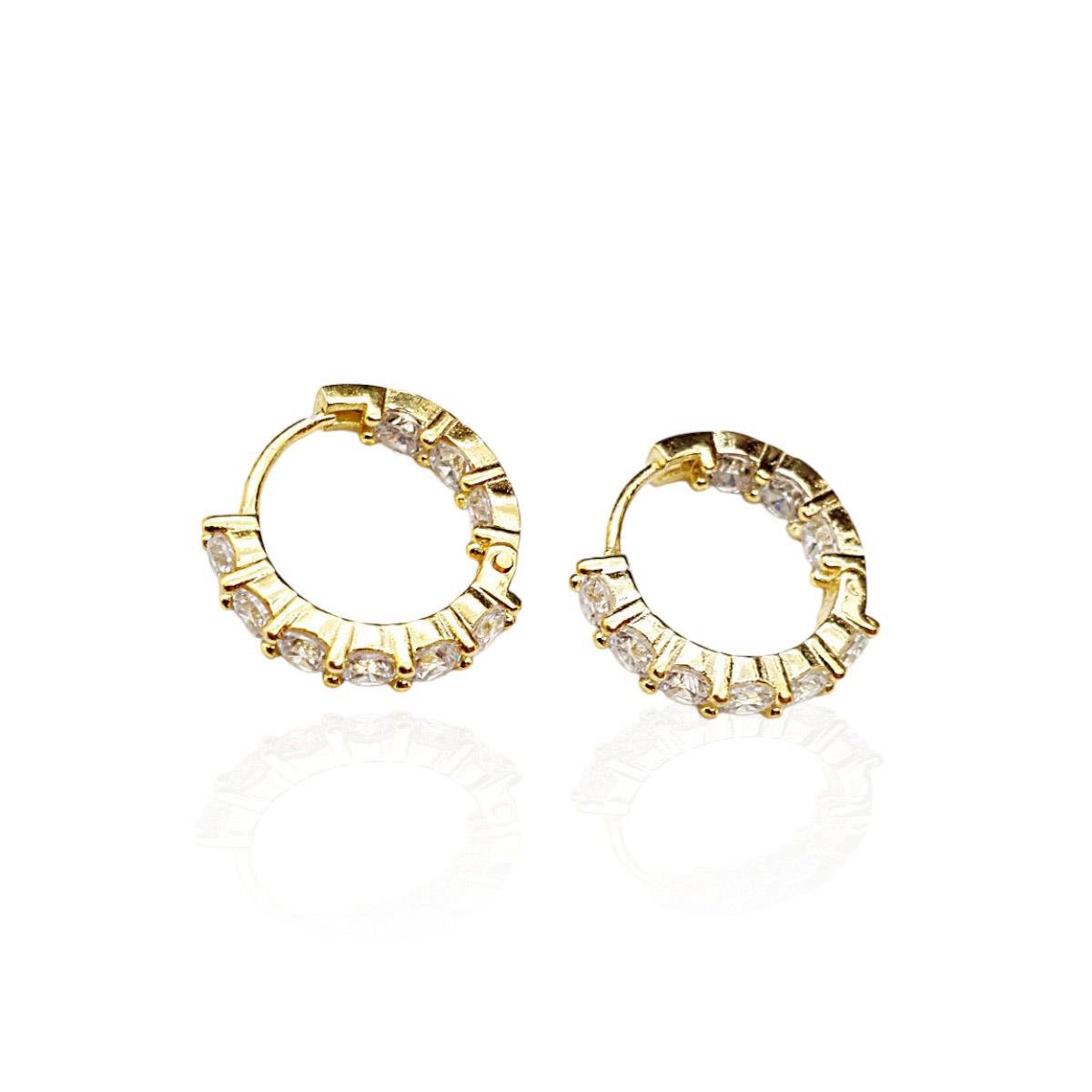 Sıralı Taşlı Mini Halka Küpe Gold