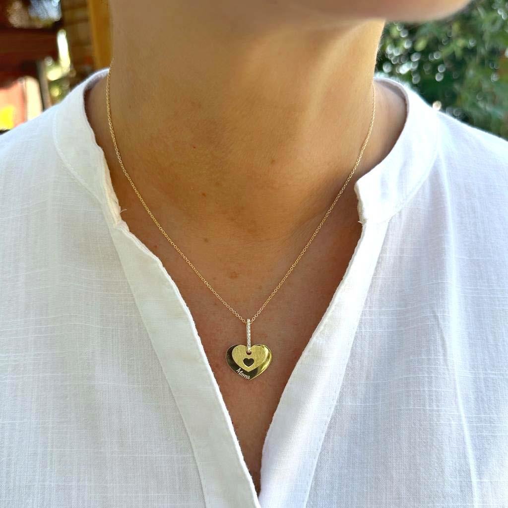 Taşlı Plaka Mama Kalp Kolye