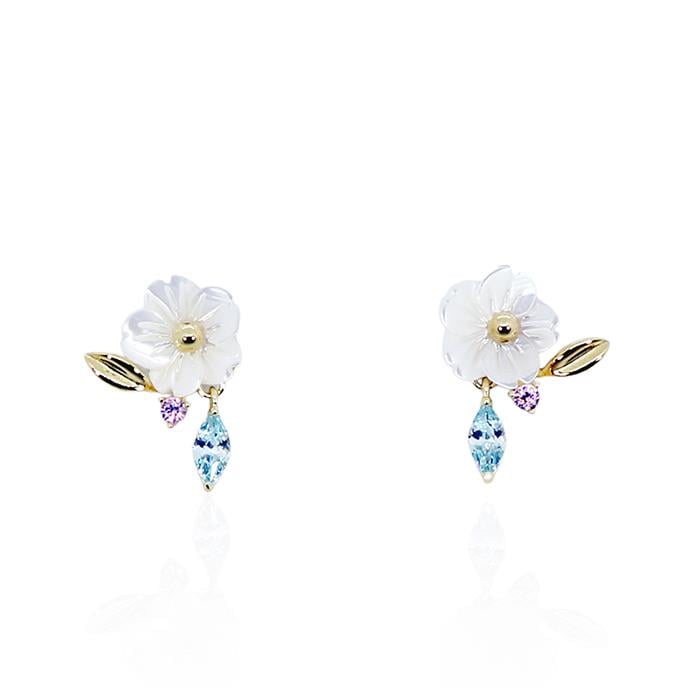 Taşlı Sedef Çiçek Küpe