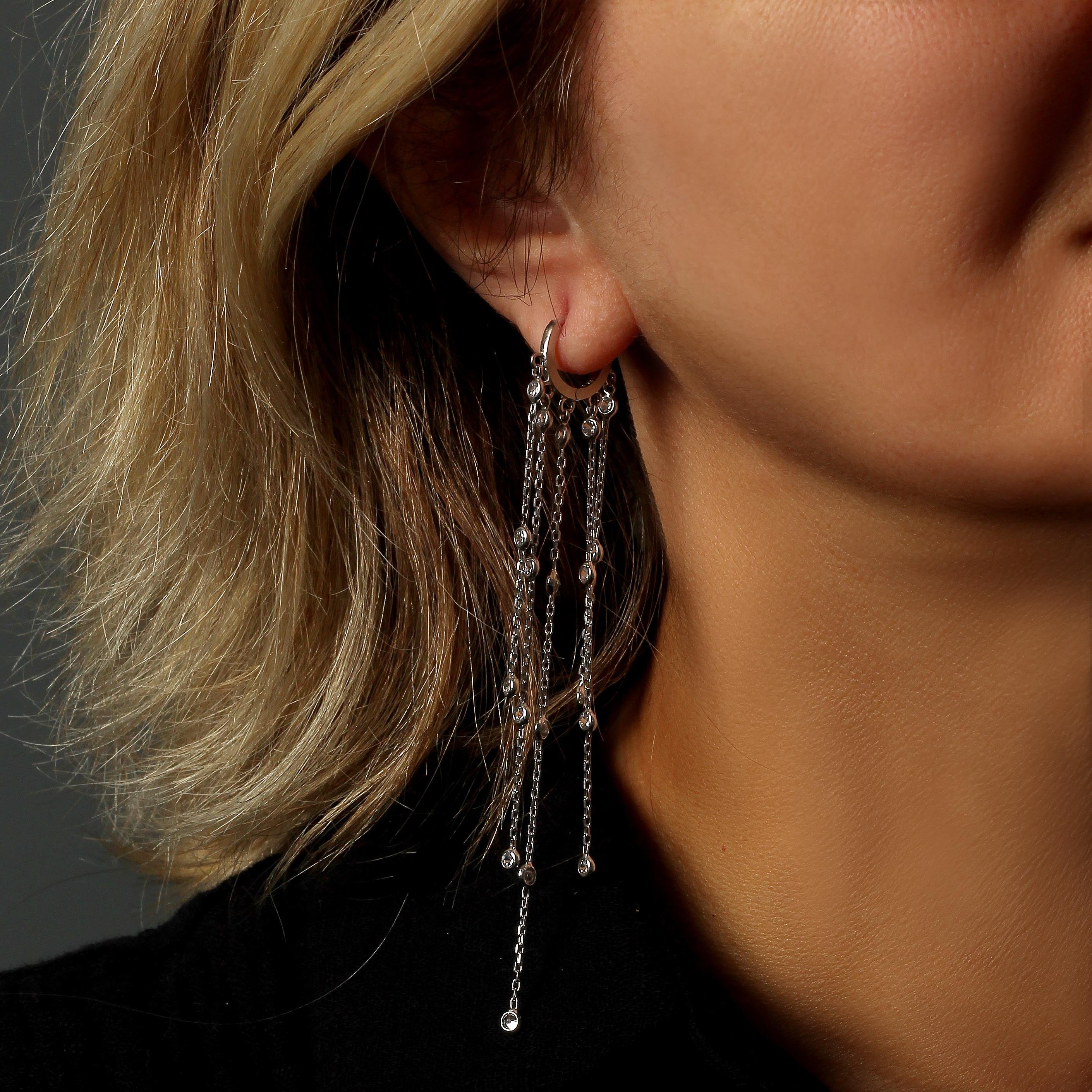 Taşlı Uzun Zincir Küpe