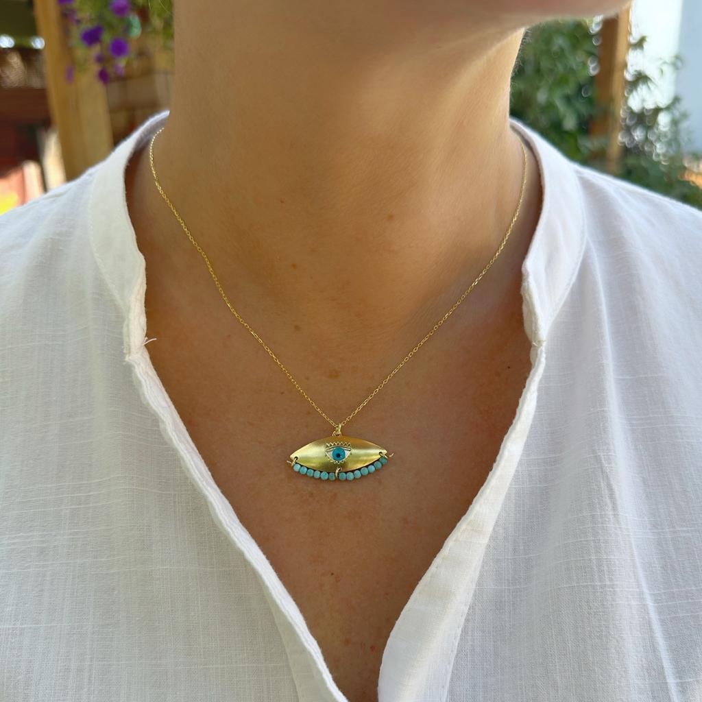 Turkuaz Taşlı Göz Kolye