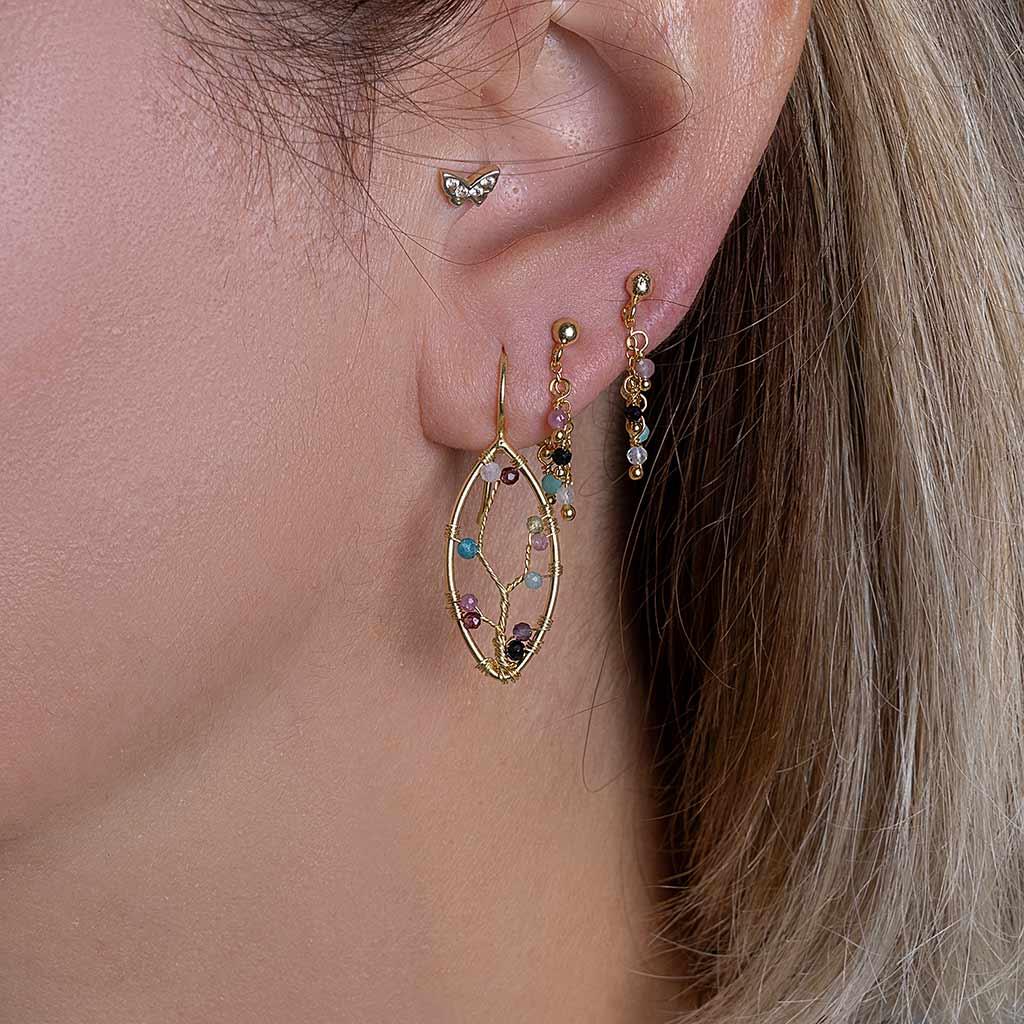 Turmalin Taşlı Yaprak Küpe