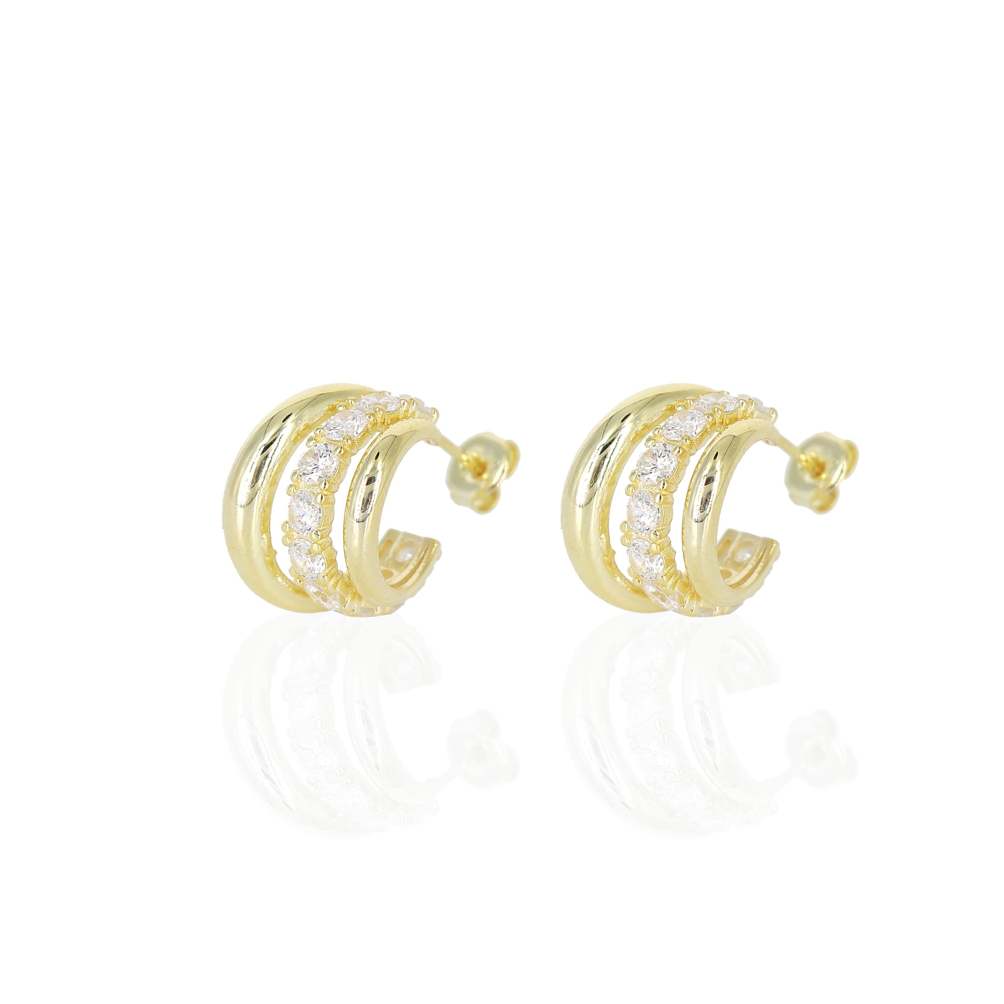 Üçlü Yarım Halka Küpe Gold