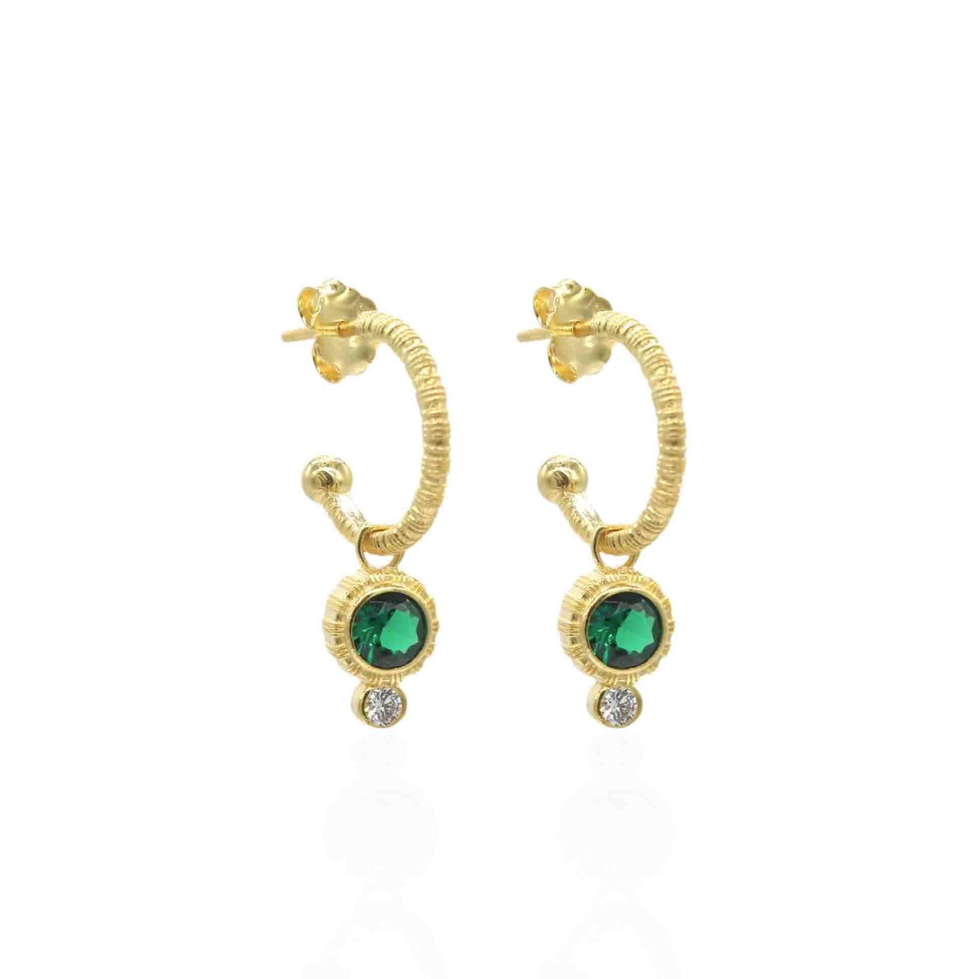 Yeşil Taşlı Yarım Halka Küpe