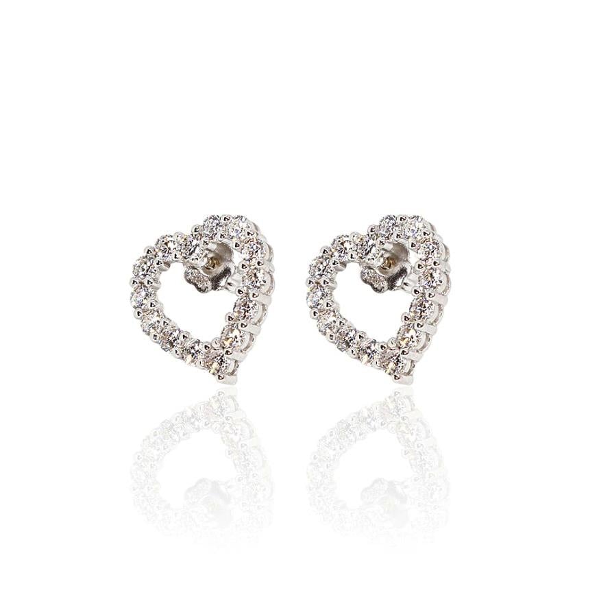 Yuvarlak Kesim Taşlı Kalp Küpe