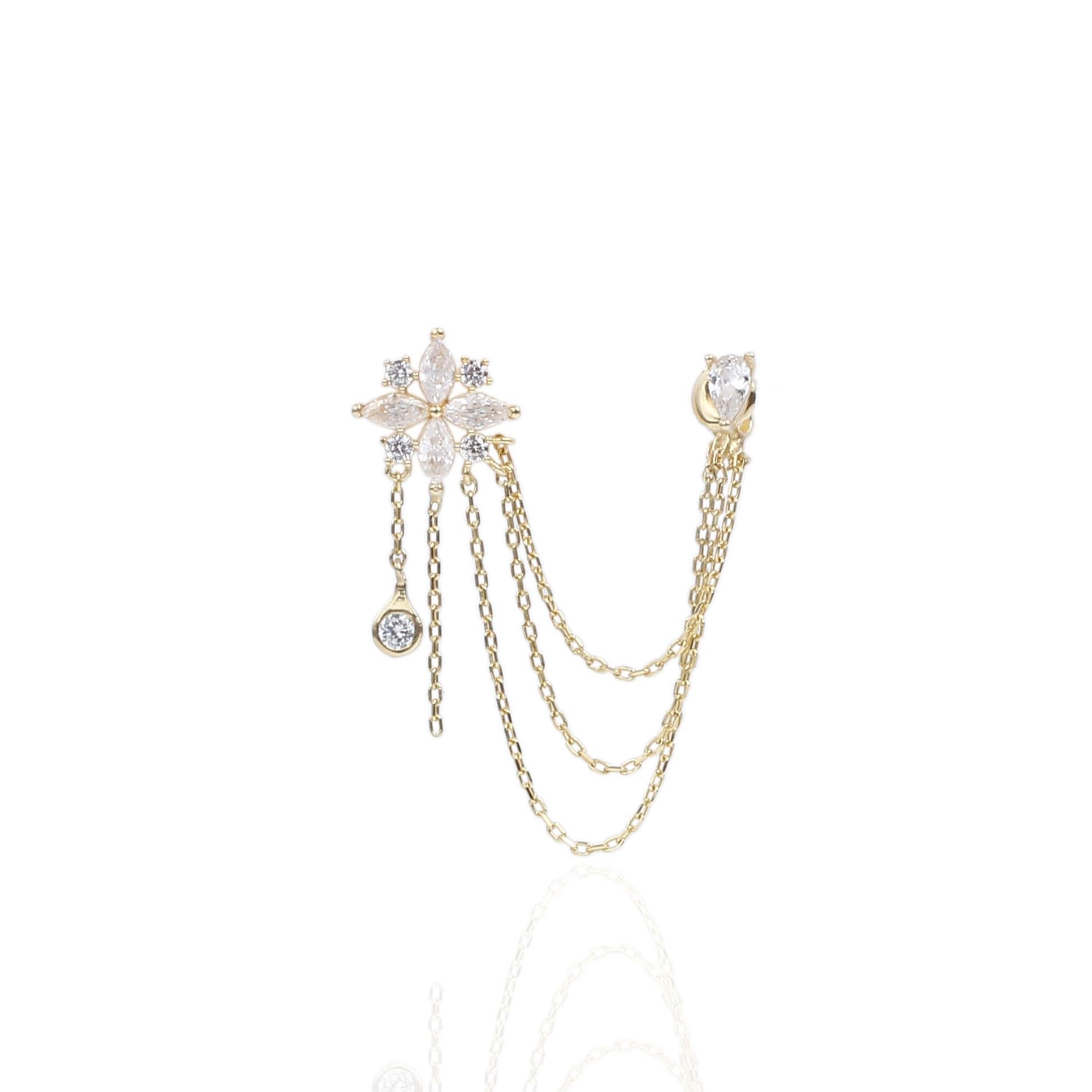 Zincirli Çiçek Küpe Tekli