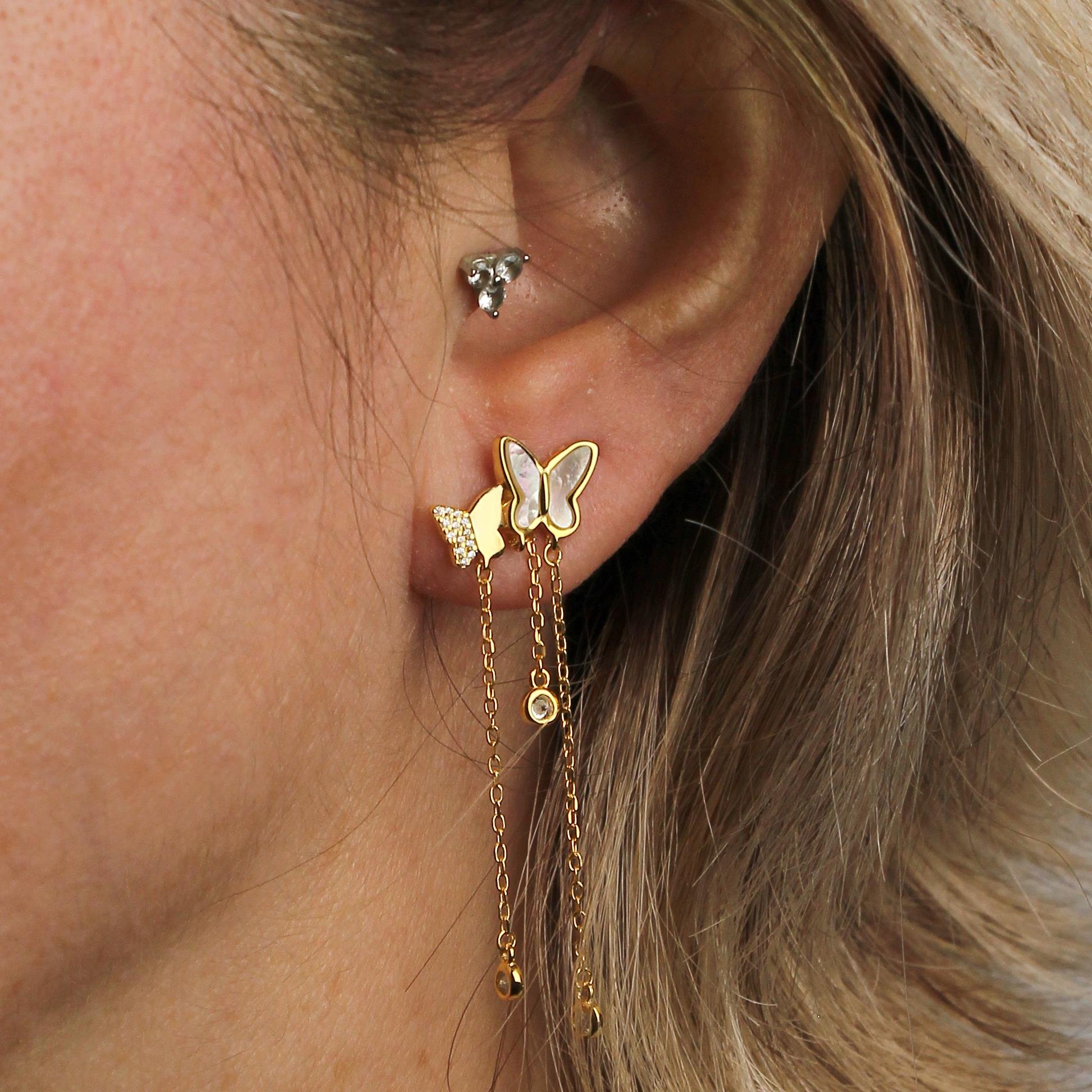 Zincirli Kelebek Küpe