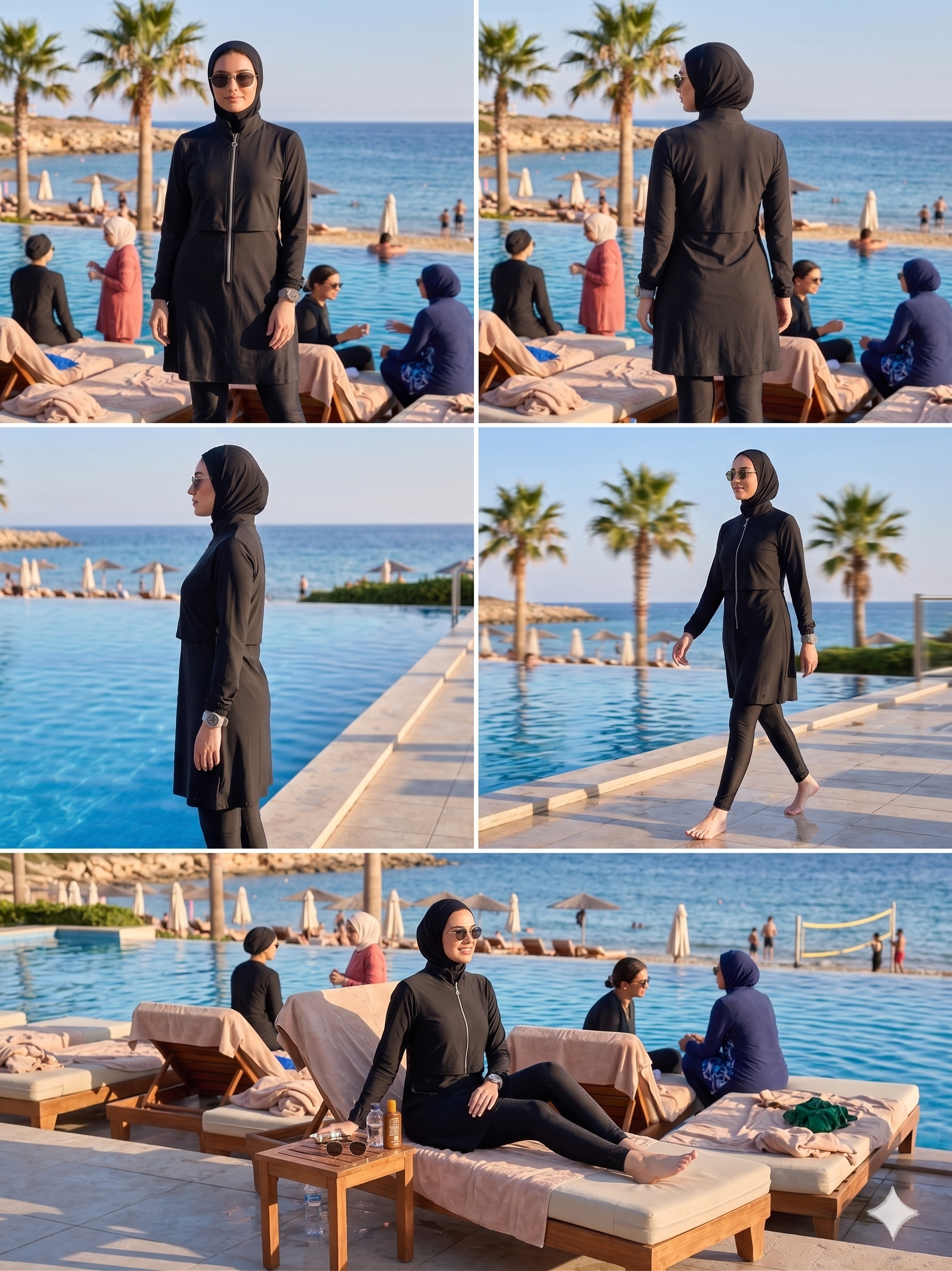 Arias Closet Paraşüt Basic Siyah Tam Kapalı Fermuarlı Spor Likralı Tesettür Mayo Takımı