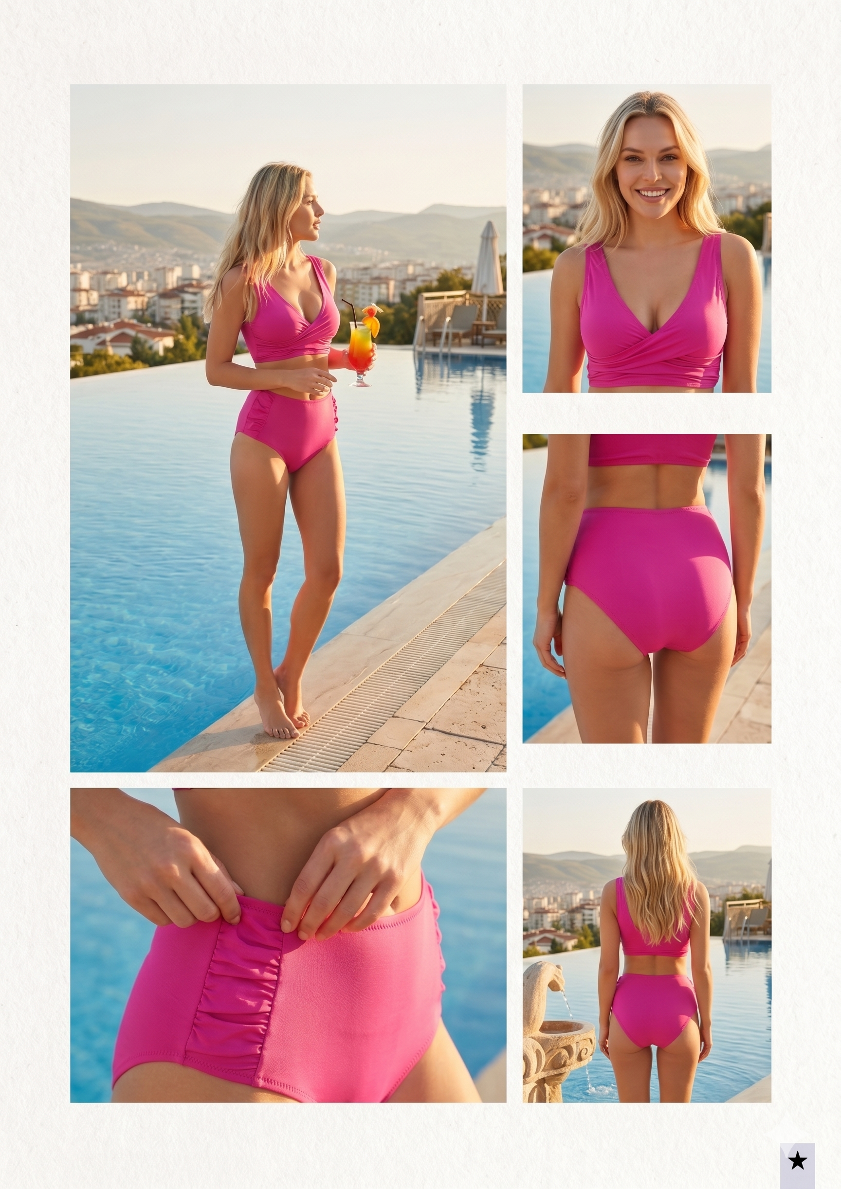 Arias Closet Şık Tasarım Burgulu Hızlı Kuruyan Pembe Yüksek Bel Bikini Takımı