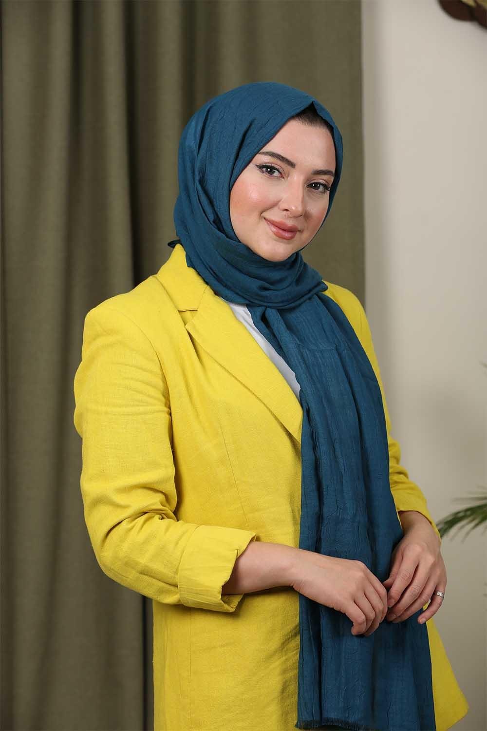 Bambu Kraş Şal Petrol Mavisi