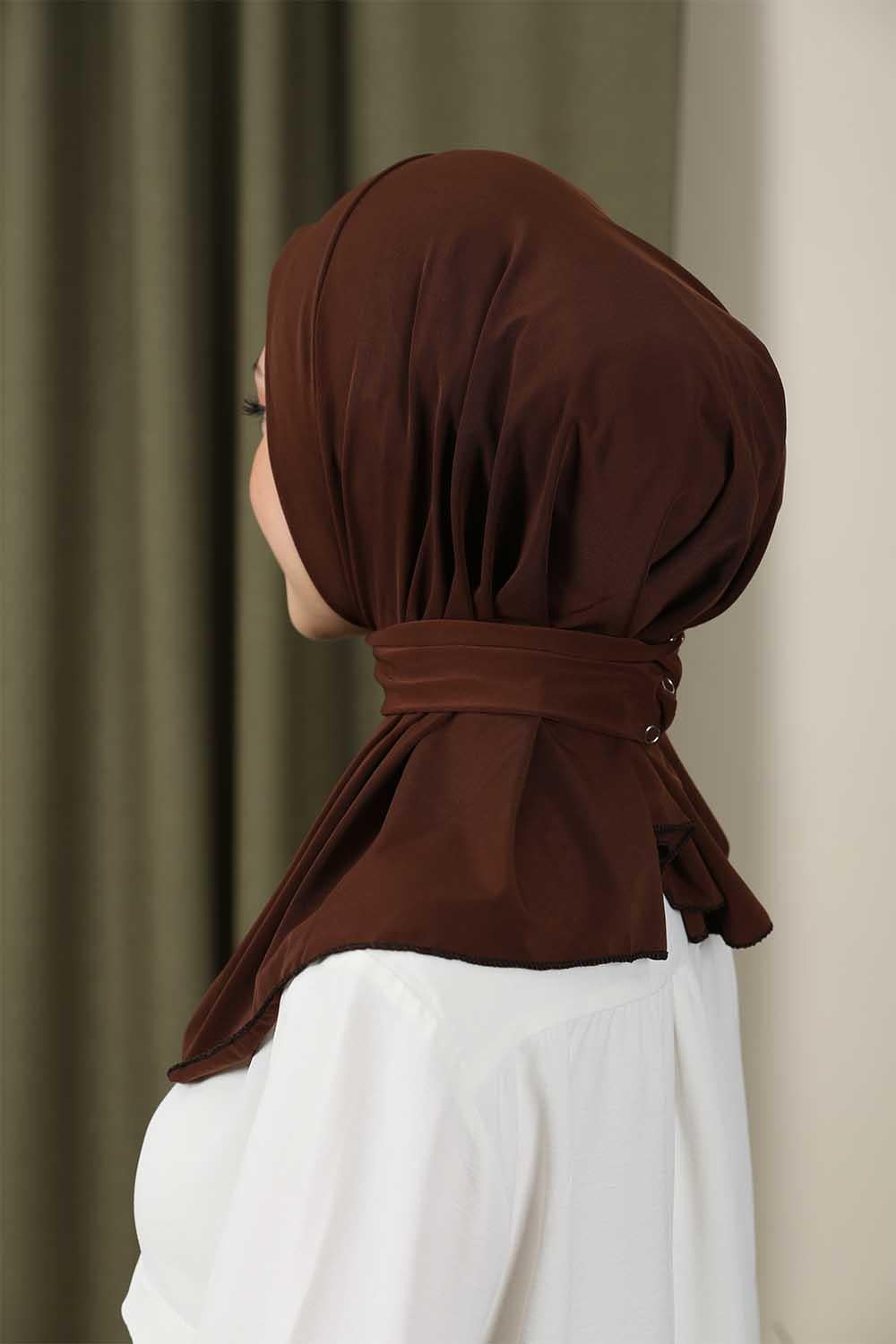 Çıtçıtlı Hijab Bone Acı Kahve