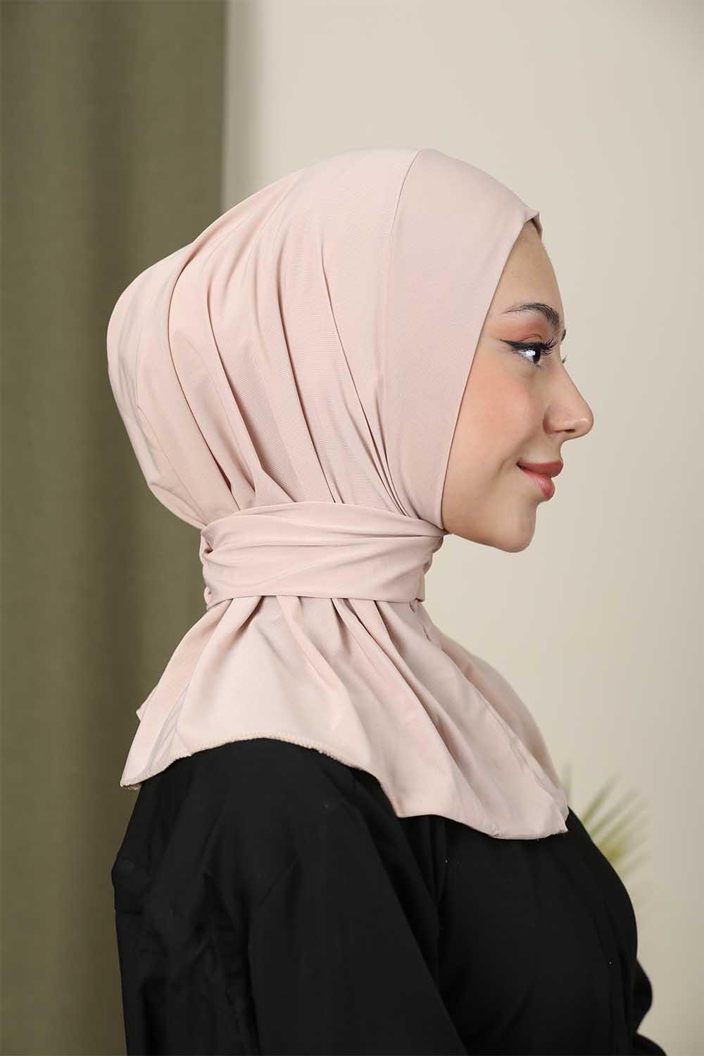 Çıtçıtlı Hijab Bone Açık Pudra