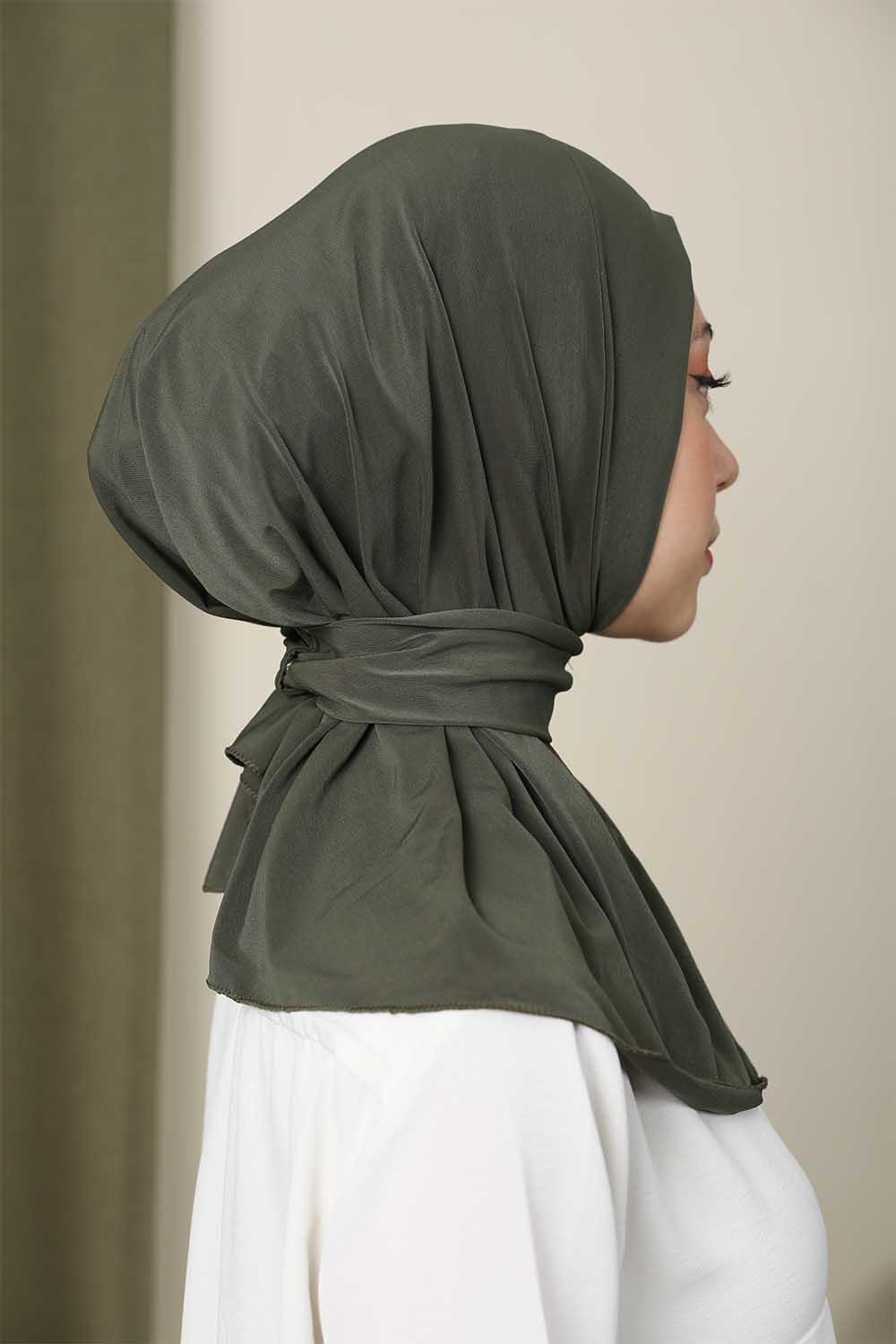 Çıtçıtlı Hijab Bone Asker Yeşili