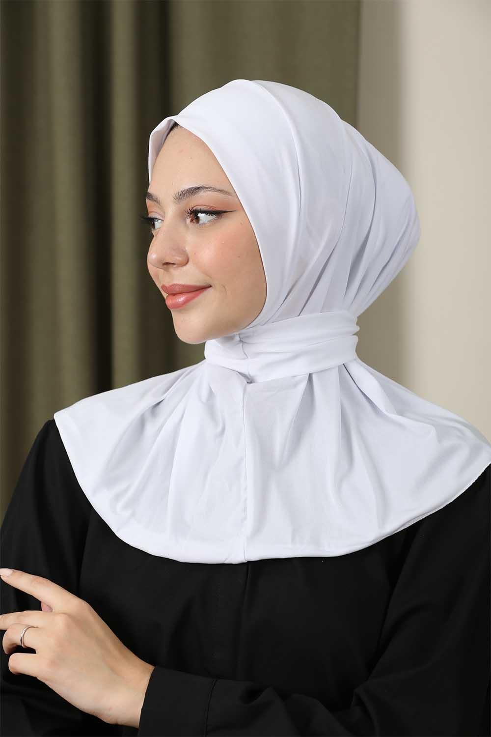 Çıtçıtlı Hijab Bone Beyaz