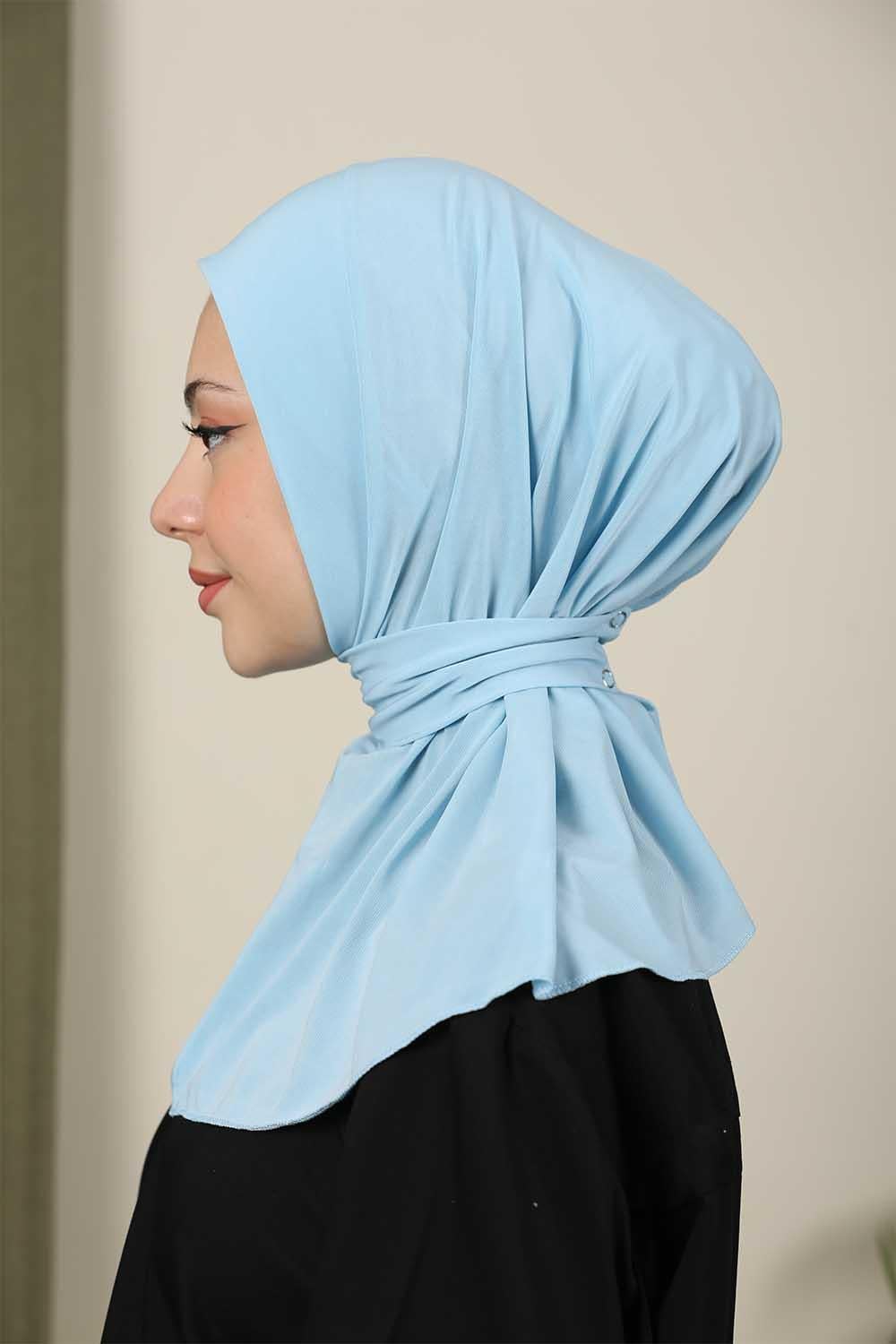 Çıtçıtlı Hijab Bone Buz Mavisi