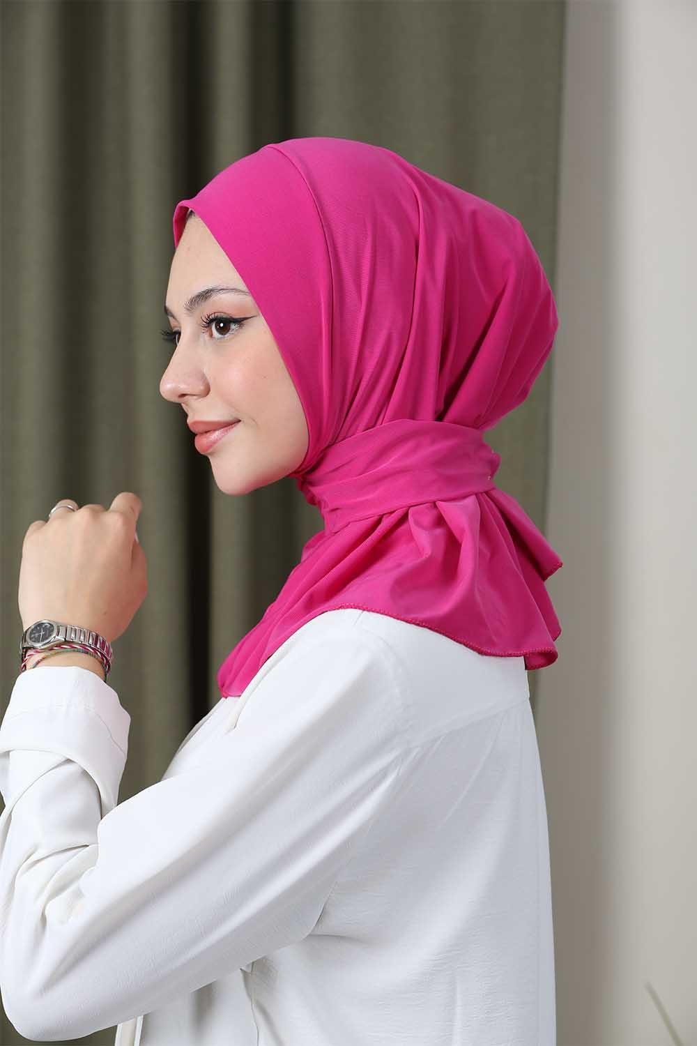 Çıtçıtlı Hijab Bone Fuşya