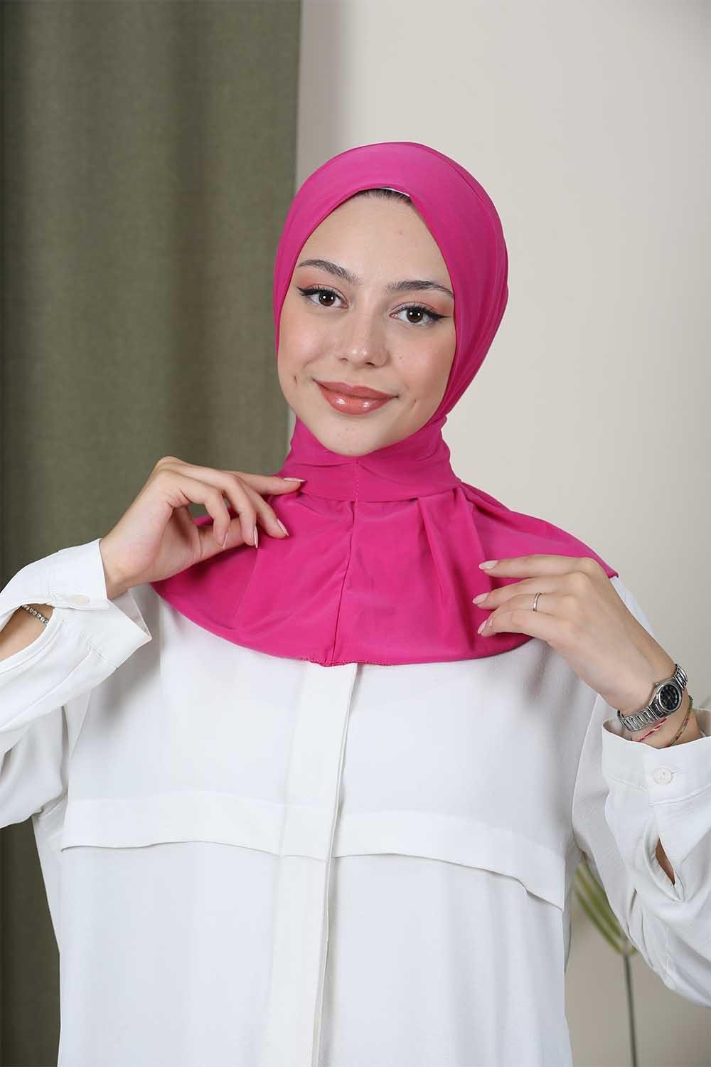 Çıtçıtlı Hijab Bone Fuşya