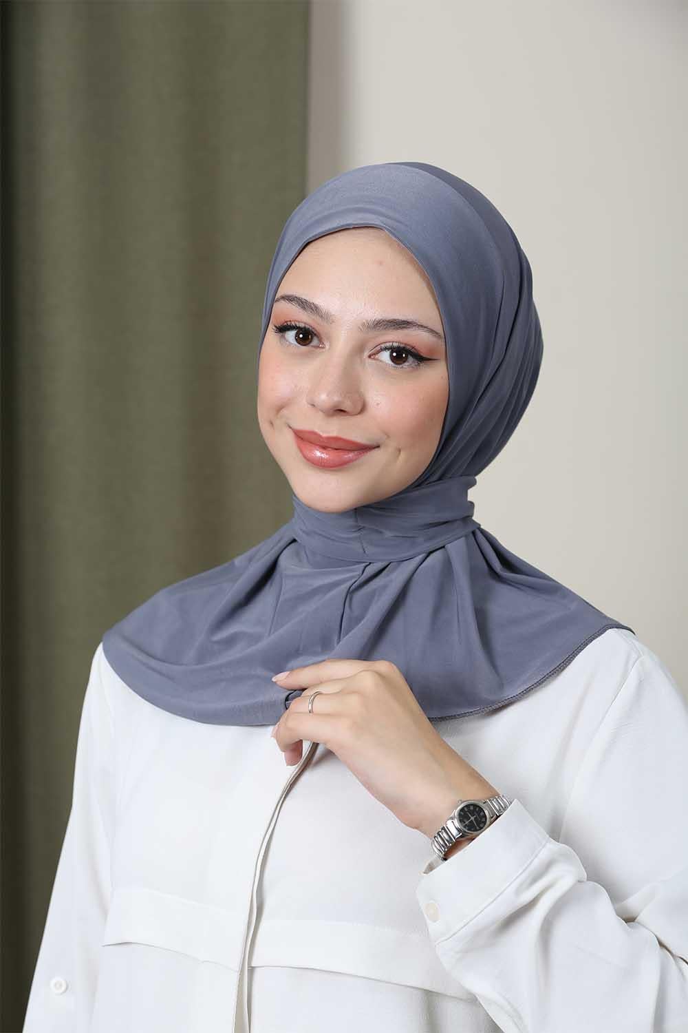 Çıtçıtlı Hijab Bone Gri