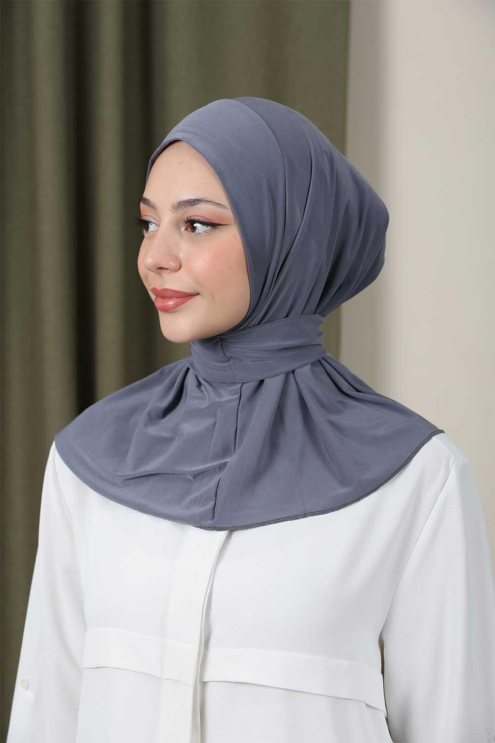 Çıtçıtlı Hijab Bone Gri