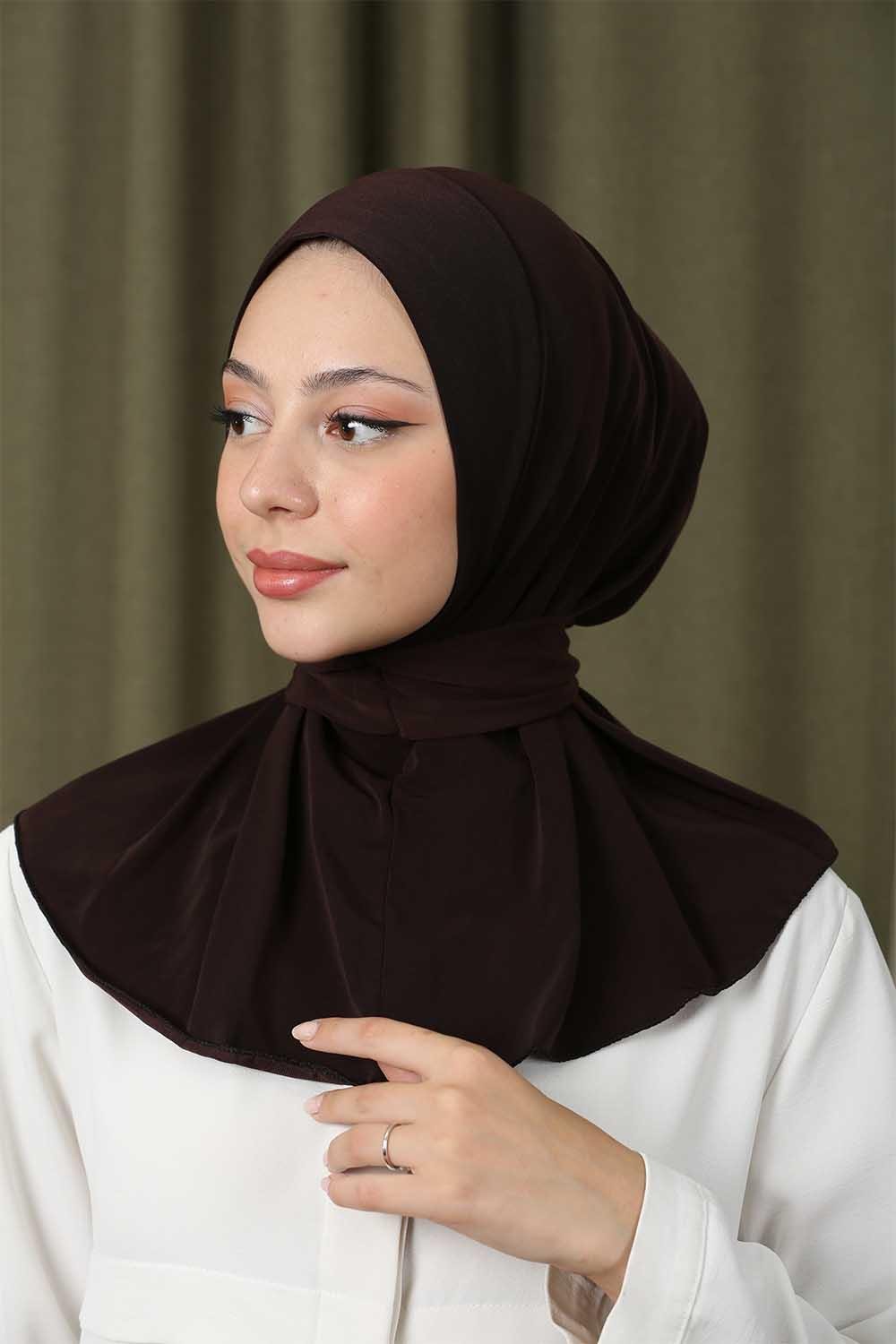 Çıtçıtlı Hijab Bone Kahve
