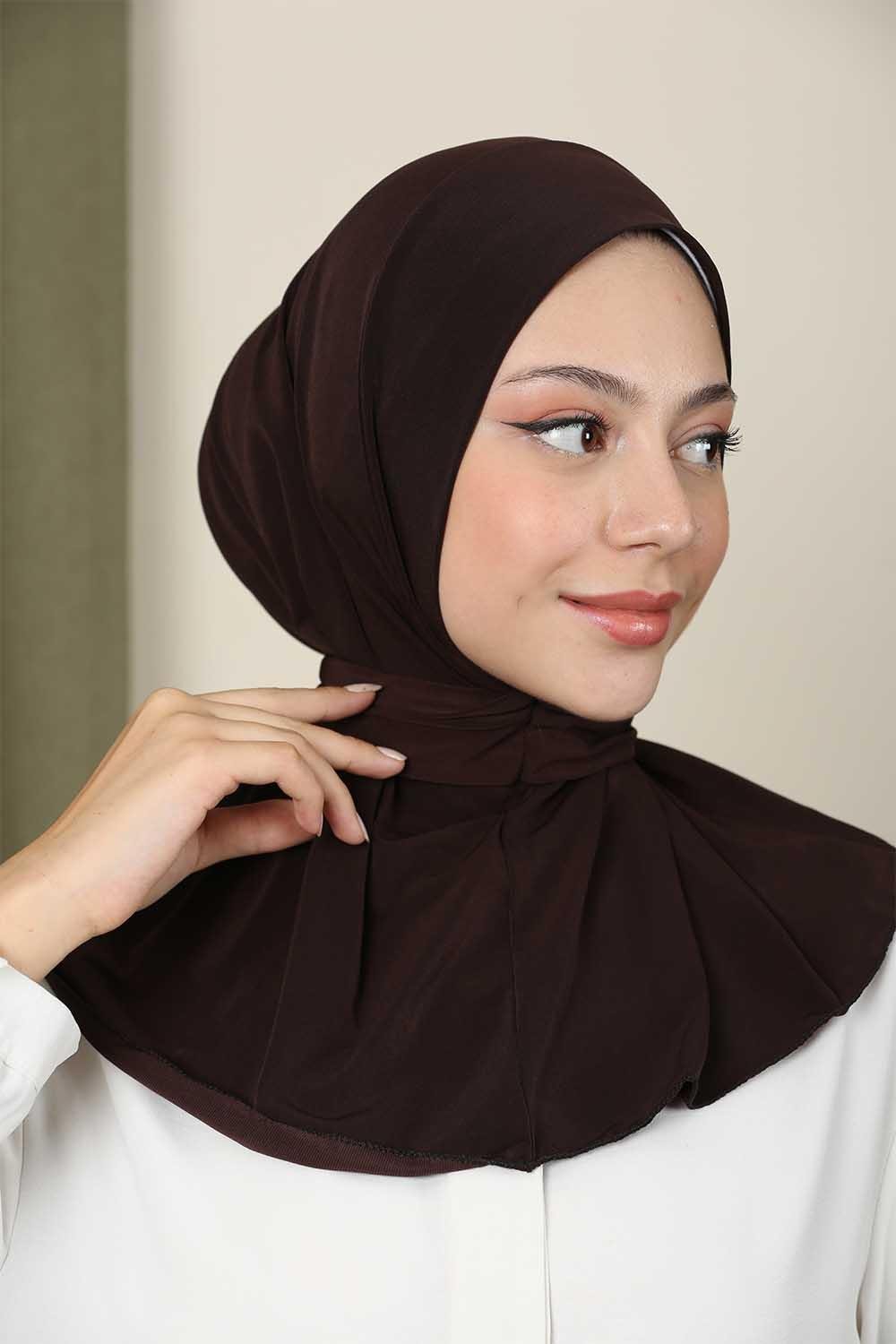 Çıtçıtlı Hijab Bone Kahve